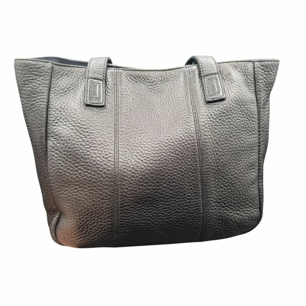 Vintage Talbots Black Pebbled Leather Tote Rare Suede Interior Shoulder Bag